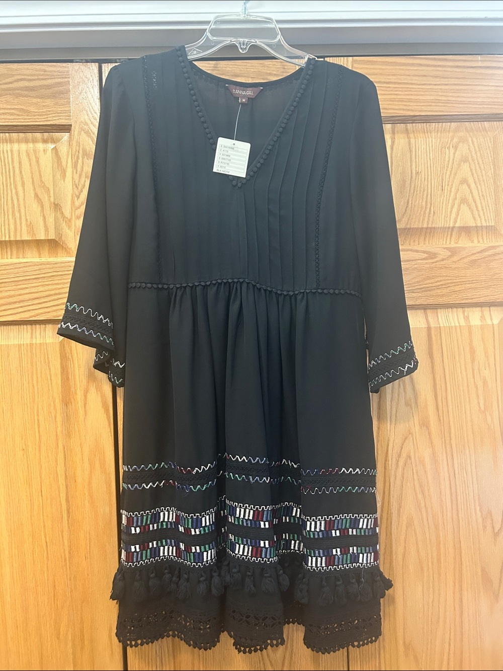 Ranna Gill Black Long Sleeve Embroidered Boho Dress